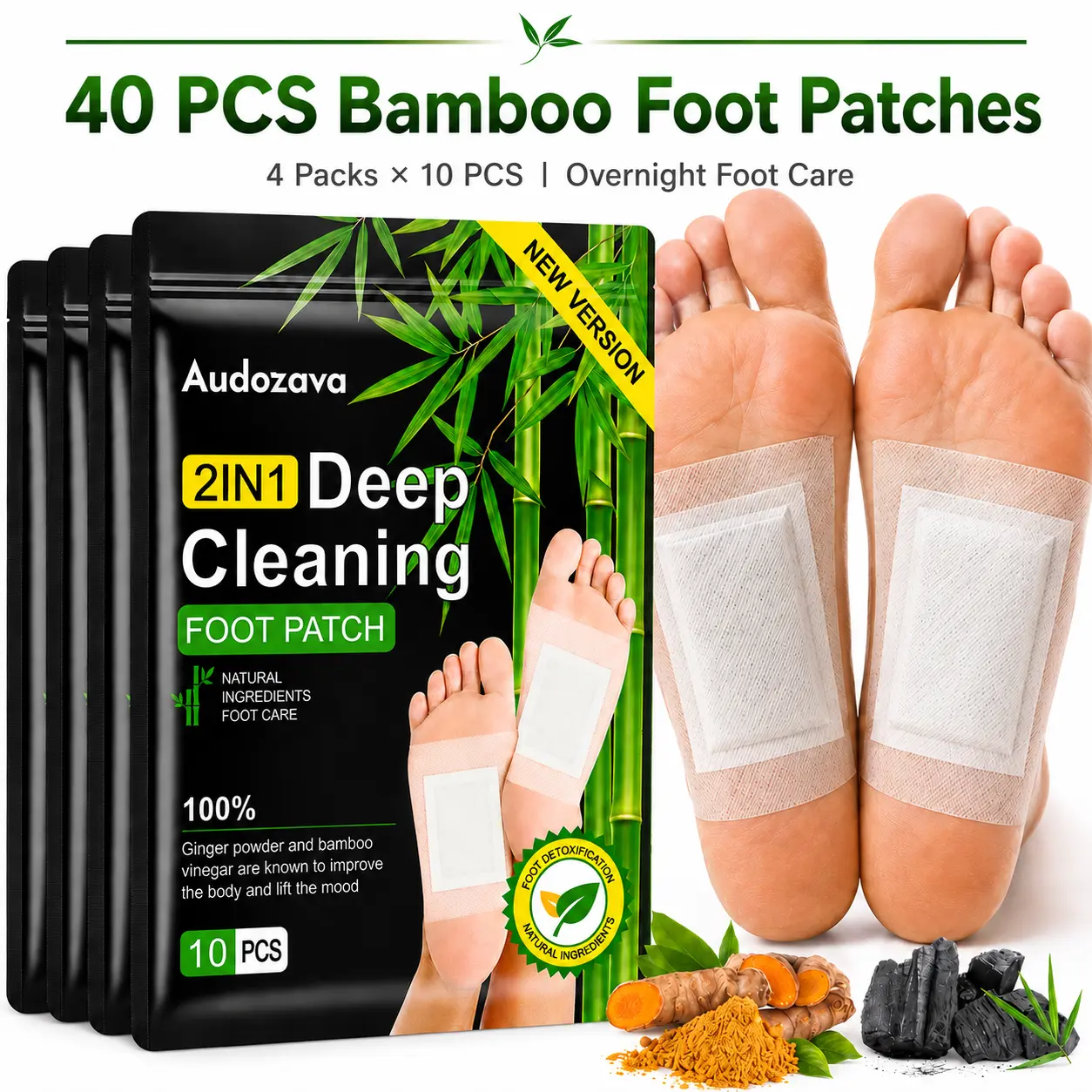 Herbal Ingredients Natural Ginger Detox Foot Pads - Single, Adult Sleep Aid with Bamboo Vinegar, Relaxing Toxin Removal, Stress Relief, Deep Cleansing Hand & Foot Mask for Alternative Therapeutic Wellness