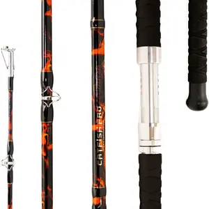 Catfish Pro Black Dragon Fire Spinning Glow Rod 7’6” S-Glass E-Glass Graphite Blend Non-Slip EVA Handle Chrome Guides 600STS Reel Combo Glow-in-the-Dark