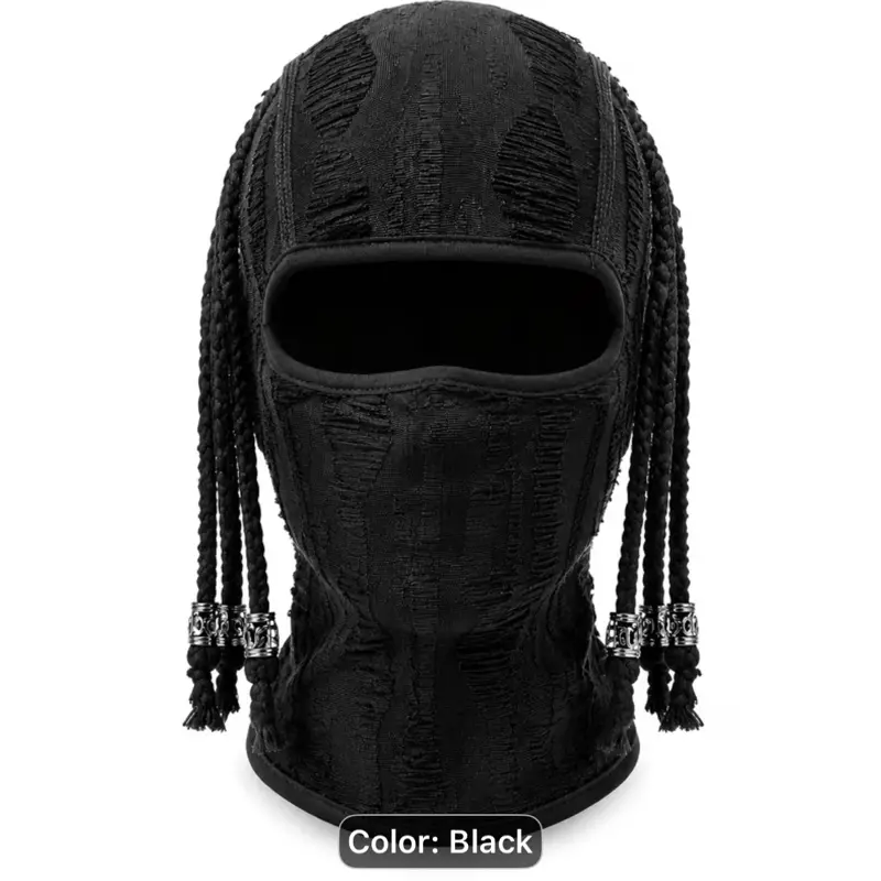 Fashion Balaclava Mask with Braided Beads Streetwear Knit Face Cover for Men Women