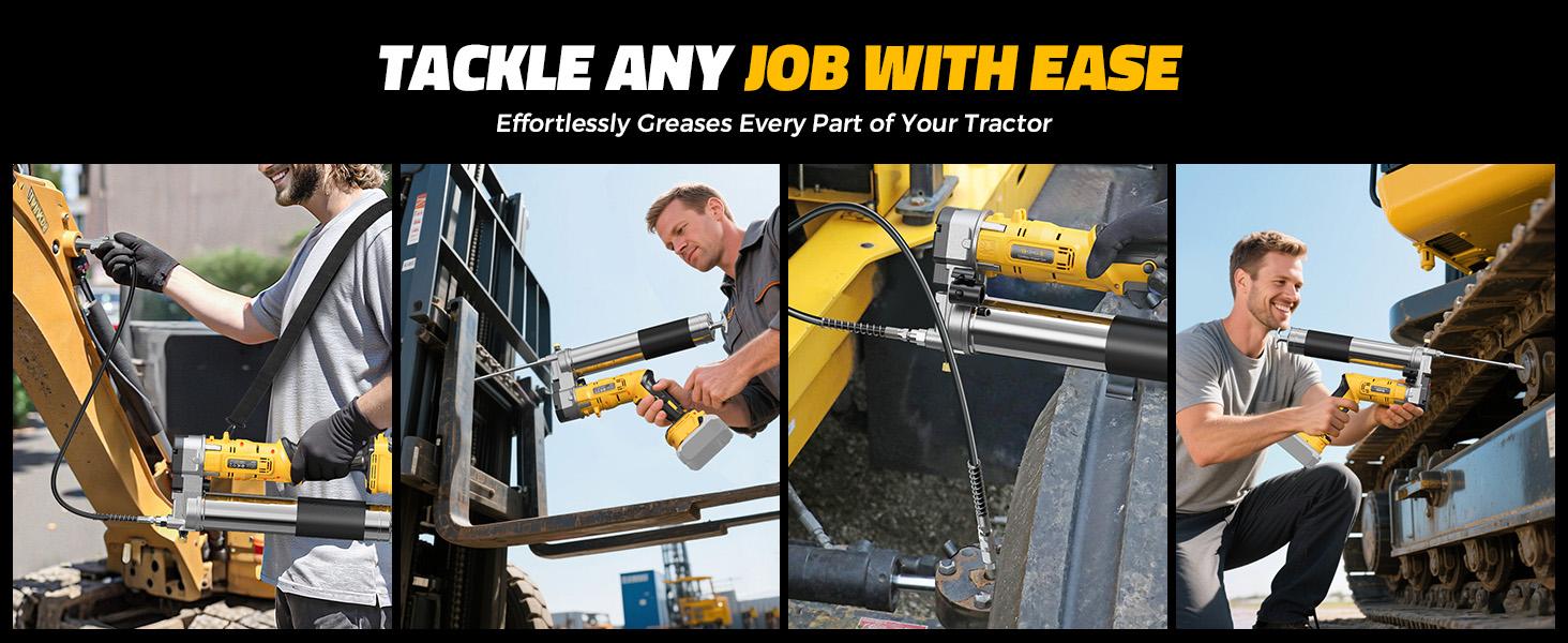 Cordless Grease Gun Compatible with DeWalt/Milwaukee Battery(NO BATTERY!), 12000PSI Dual Pistol&in-Line Grip, Works with Bulk & Cartridge Grease, with 39" Hose&4Couplers toolupgrade