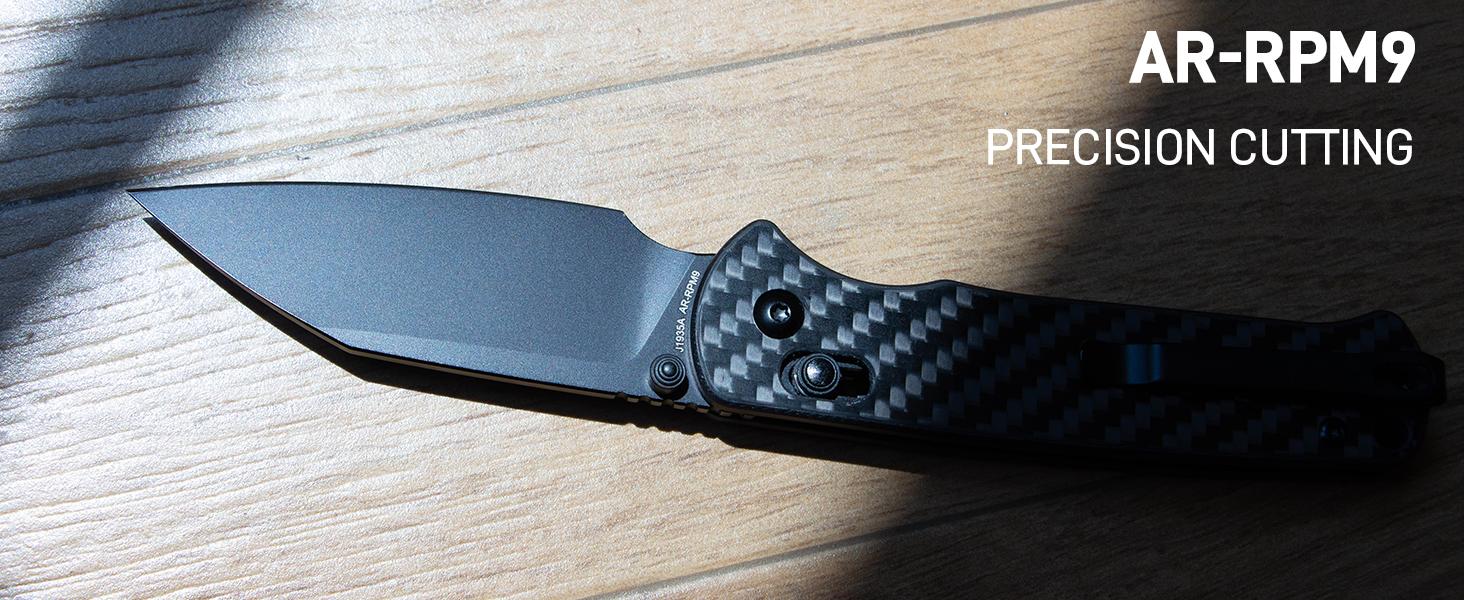 CJRB Hectare Pocket Folding Knife with AR-RPM9 Steel Blade and Black Carbon Fiber Handle, EDC Gear for Camping, Hunting, and FathersDayGift