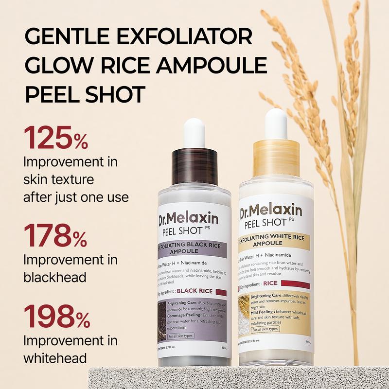 [Dr.Melaxin Official] Body & Face Peel Shot Duo - Glow Rice Peeling Ampoule Gentle Exfoliant Korean Radiant Skin Care Pure Kojic Acid & Turmeric