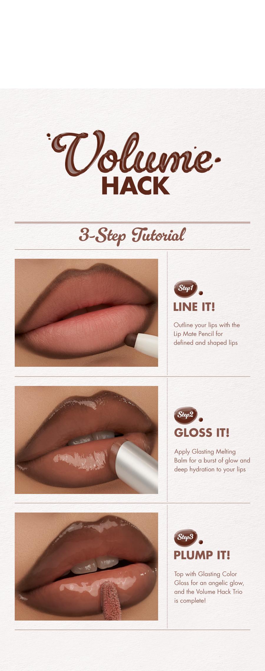 [rom&nd Official Shop] rom&nd LIP VOLUME HACK TRIO (3 Shades, Lip Mate Pencil 0.5g & Melting Balm 3.5g & Color Gloss 4g)