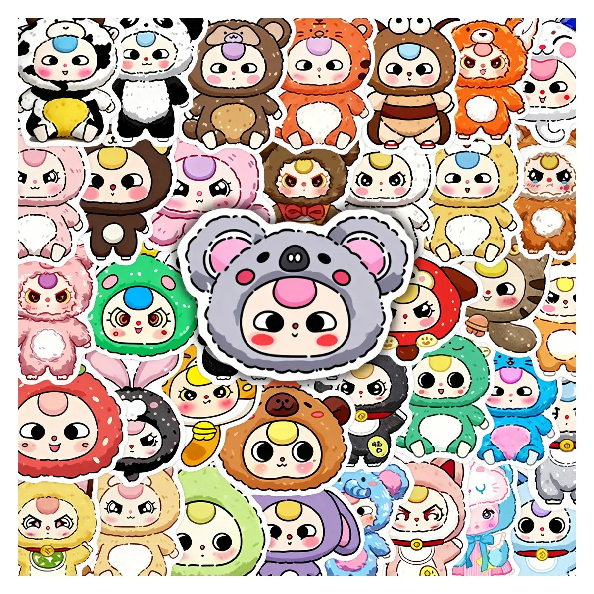 65Pcs Cute Cartoon Plush Doll Stickers Pack, Sticker Sheets, Waterproof Chibi Blind Box Character & Kawaii Animal Vinyl Decals for Laptop, Water Bottle, Journal & Scrapbook, Kawaii Lover Gift, Funny Stickers