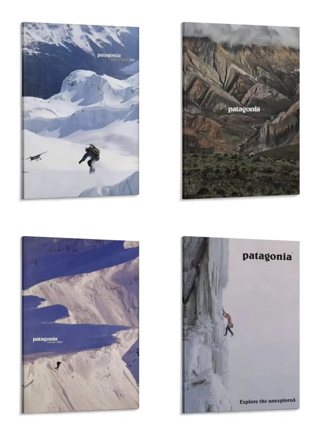 Vintage Outdoor Mountain Magazine Canvas Wall Art - 4 Framed/Unframed Ski Climbing Wilderness Graphic Prints, Premium HD Fade-Resistant Durable Hangable Creative Home Decor, Home Inspo Accessory for Cabin, Gift for Hikers, Adventure