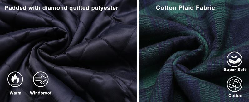 COOFANDY Men's Quilted Lined Flannel Shirt Jacket with Hood Long Sleeve Plaid Shirt Jacket