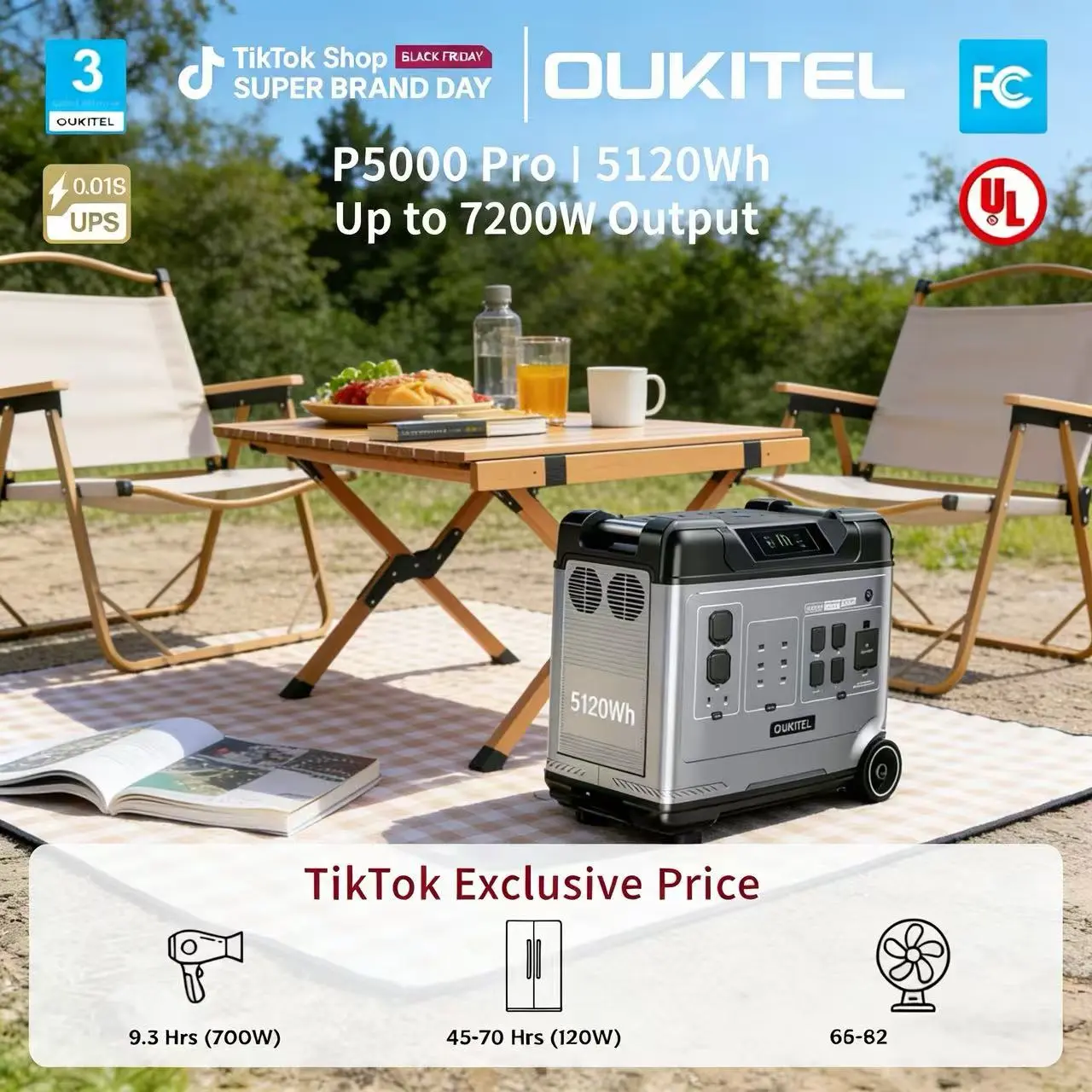 OUKITEL P5000 Pro5120Wh Large Capacity Power Station for Camping & Home Emergency3600W AC Output 10-Year Battery Life Solar Charging 15 Ports for Camping RV Travel Emergency elite 100 deep outdoor