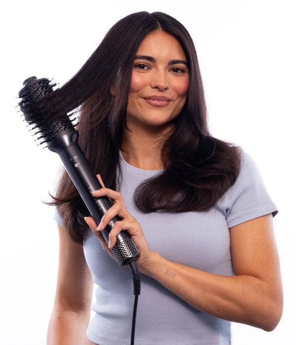FoxyBae Black Shimmer Super Styler Pro+ Styling Set – Interchangeable Hair Styler & Salon Equipment with Auto-Wrap Heated Curler, Blowout & Round Brushes – Frizz-Free, Smooth, Shiny Hair