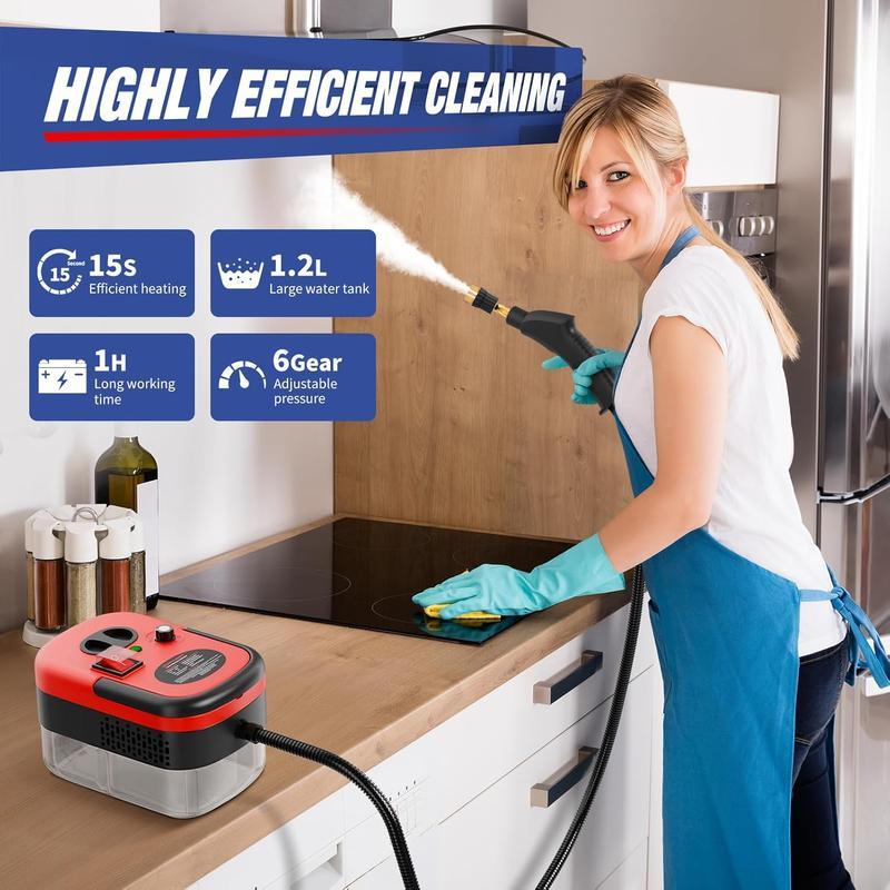 2500W portable multi-purpose steam cleaner, high-pressure multi-purpose steam cleaner, fast heating, 6 adjustable speeds, high-temperature sterilization, and a 1.2L water tank. Suitable for kitchens and carpets. A great Labor Day gift.