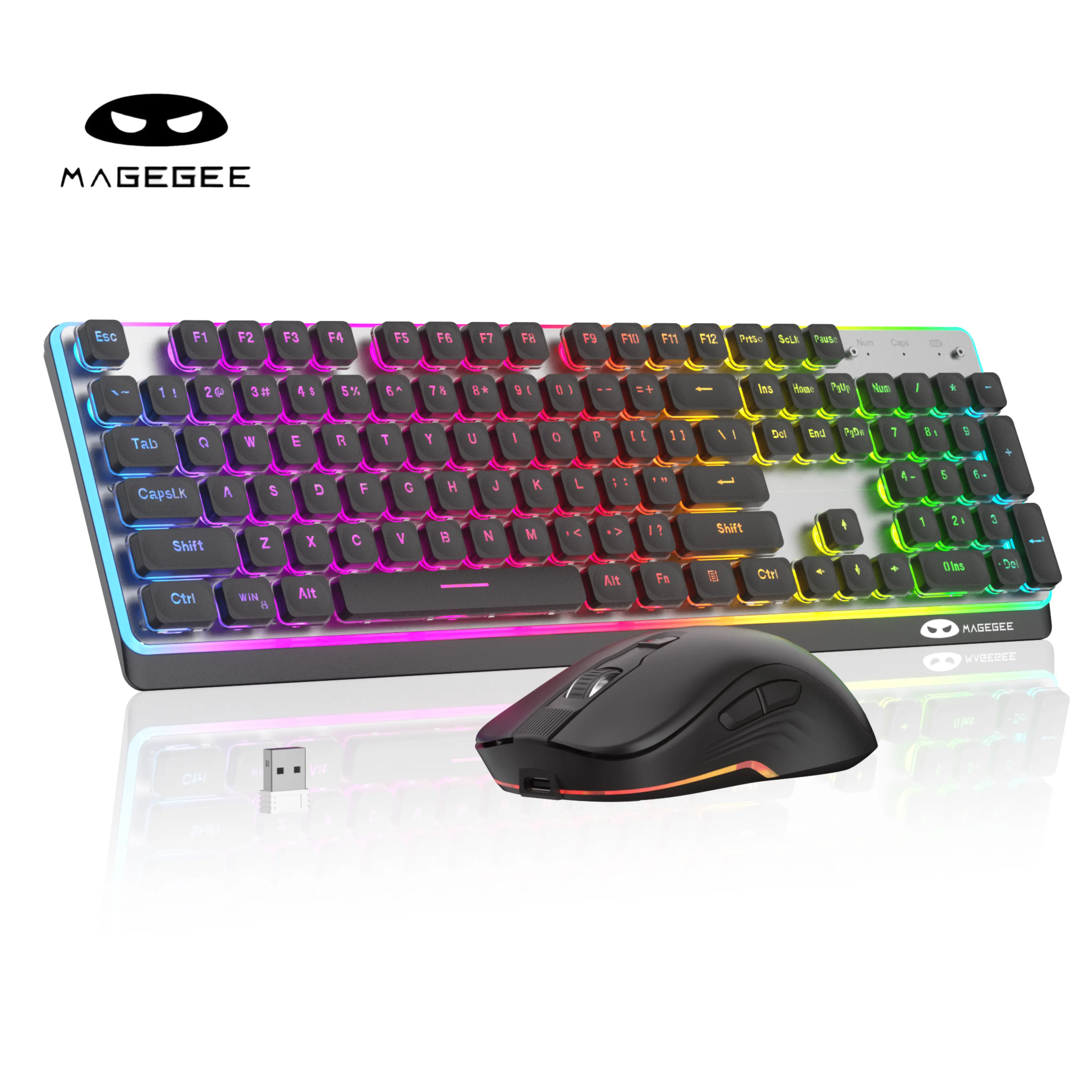 MAGEGEE TS97 Wireless Keyboard & Mouse Combo, RGB (Including Green) Backlit, ABS Shine-Through Keycaps, Silent Typing, Compatible with WIN/MacOS for Gaming/Office, PC Accessories, Gamer Stuff, Cool Office Stuff, Green Backlit Keyboard & Mouse Combos, Comp