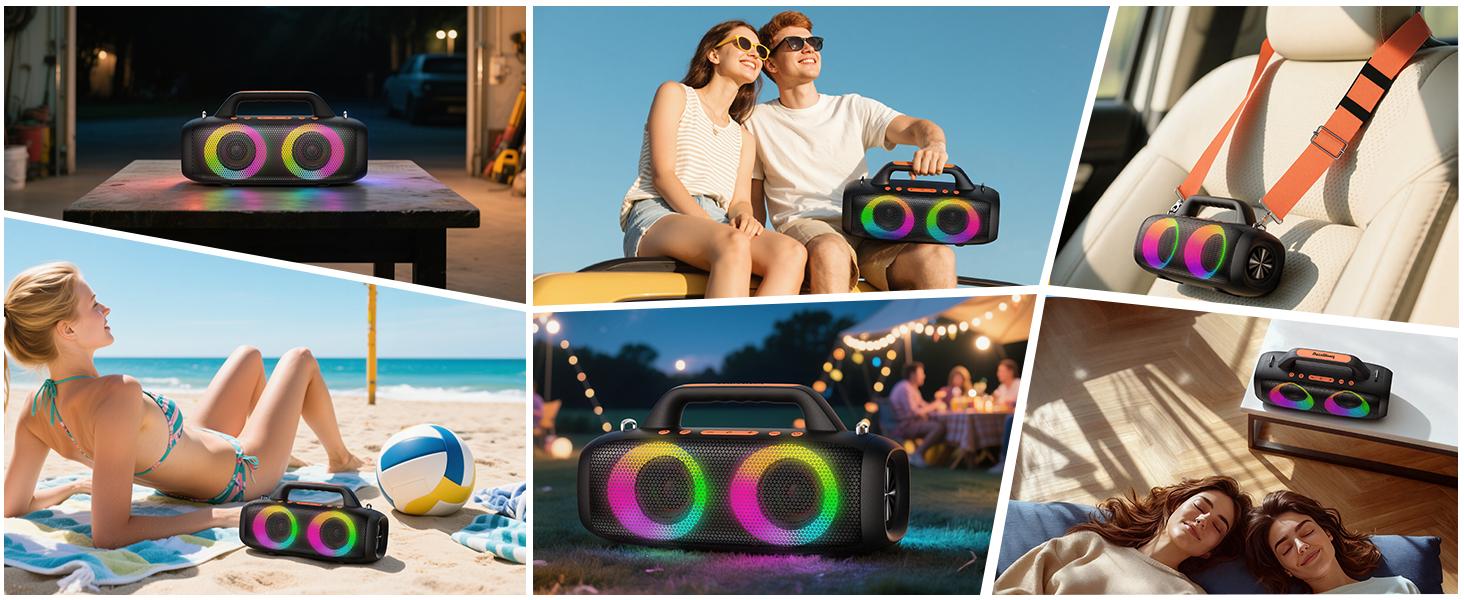 TAGRY Roar 1 Portable Audio Bluetooth Speaker,60W Powerful Sound with Deep Bass,IPX6 Waterproof,24H Playtime,Bluetooth 5.4 for Smartphone,RGB Party Lights,Wireless Stereo Pairing,Travel Outdoor for Camping and Beach, for  Birthday, Friend