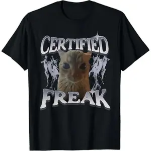 Certified Freak Funny Cat Meme Retro Faded Cat T-Shirt
