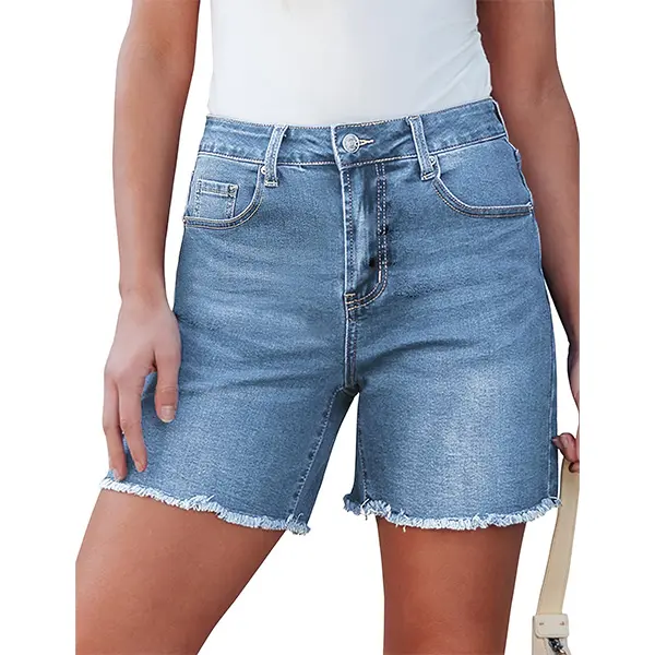 luvamia Jean Shorts for Women Trendy High Waisted Stretchy Denim Summer Casual Raw Hem Mom Long Shorts Cutoff Jorts,back to school shopping,clothes for back to school,first day of school outfits