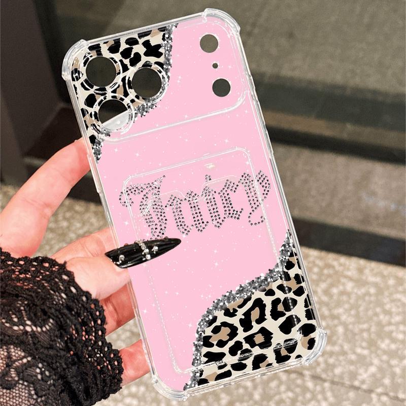 Transparent Card Slot Case, Leopard Pattern, Thick Anti-Drop Phone Cover Compatible with iPhone 17/17 Pro Max/air/11-16 Series Military-Grade Camera Custom Monogram Striped Glitter Electroplated Girly iPad Pen Anti-Slip Slim Shockproof Camo Tough