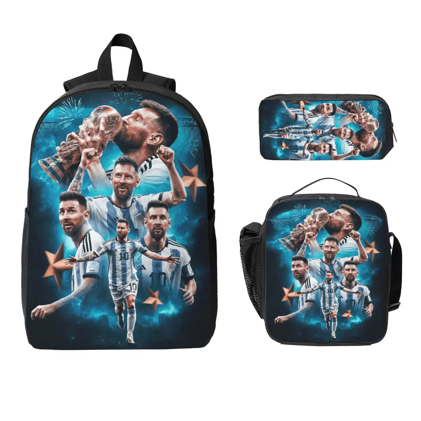 Men's 3-Piece Football Sports Backpack Set - Lightweight Laptop Backpack, Insulated Lunch Bag, Organized Pencil Case (Suitable for Women)