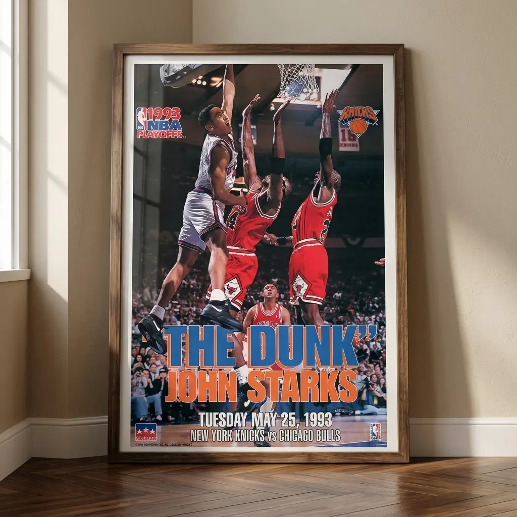 John Starks The Dunk 1993 Vintage Basketball Poster Knicks Bulls, No Frame #5