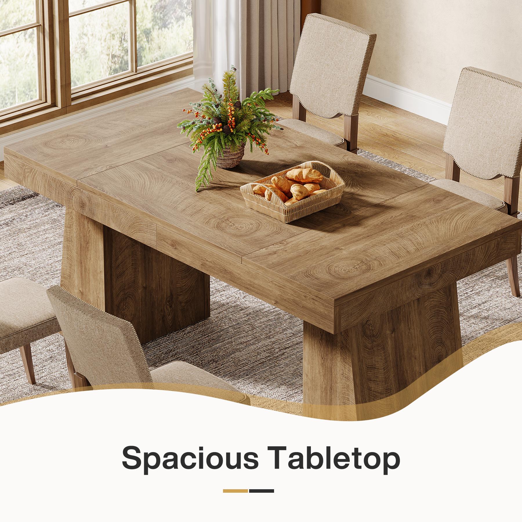 LITTLE TREE 55-Inch Dining Table for 4-6, Rectangular Dining Room Table with Sturdy Legs, Wood Kitchen Dinner Table, Mid-Century Modern Dining Table for Dining Room, Kitchen, Home