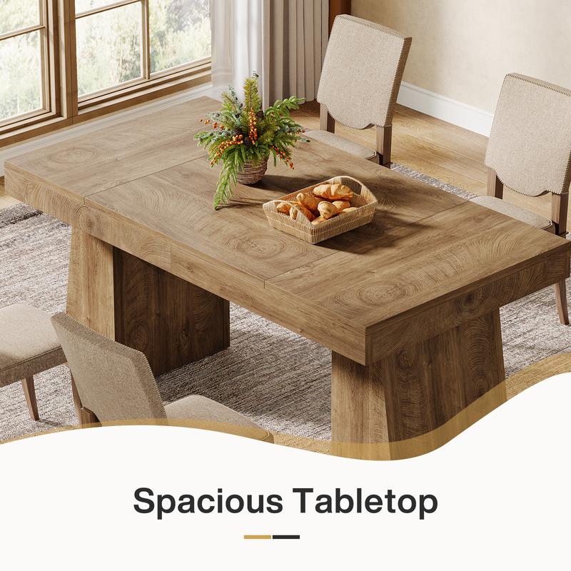 LITTLE TREE 55-Inch Dining Table for 4-6, Rectangular Dining Room Table with Sturdy Legs, Wood Kitchen Dinner Table, Mid-Century Modern Dining Table for Dining Room, Kitchen, Home