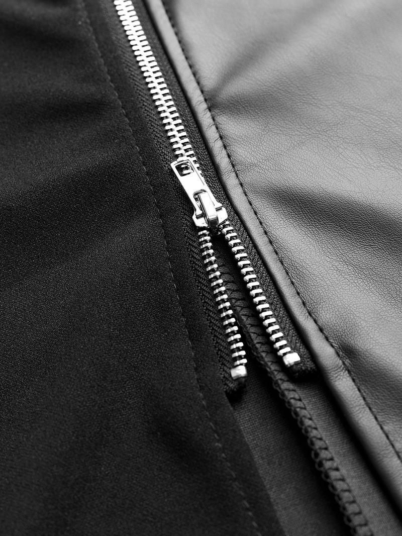 Women's Stylish Elegant Dress Slim-Fitting Figure-Flattering Long-Sleeved PU Leather Panel Zipper Closure All-Season Wear Formal Minimalist Party Workwear Womenswear