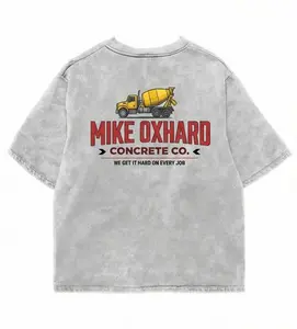 Acid Wash Vintage Funny Concrete Worker Mike Oxhard Concrete Co Print T-Shirt for Men & Women Streetwear Aesthetic Oversized Cotton Top Retro 90s Style Distressed Grey Shirt Unique Native American Inspired Graphic Tee Womenswear