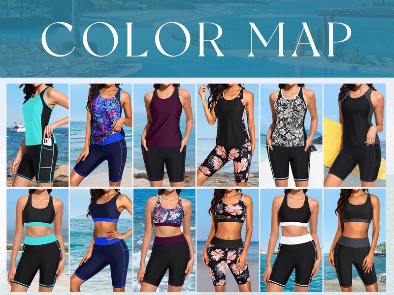 Tempt Me Women Three Piece Tankini Swimsuits - Athletic Bathing Suits Swim Tank Top with Boy Shorts and Bra Modest Swimwear