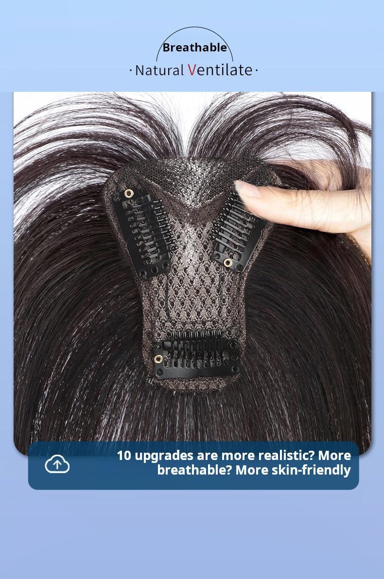 Real Hair Top Piece Bangs Clip-in Extension Natural Straight Lace Front Wig with Baby Hair Lightweight Breathable Daily Wear Human Hair Toppers for Bald Spots Breathable Silk Hair Topper for Thinning Hair wide parting