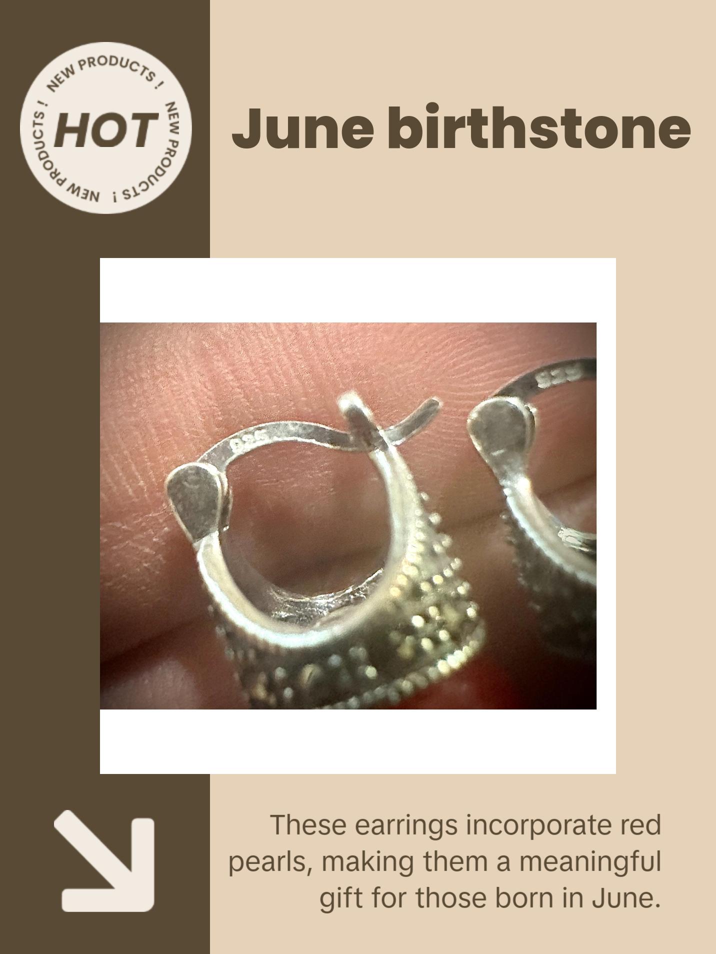 Marcasite Red Pearl Studs 925 Sterling Silver Birthstone Earrings