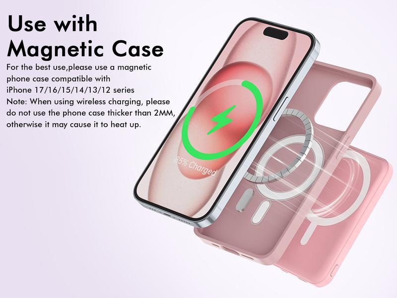 Podoru for MagSafe Battery Pack, 5000mAh Magnetic Power Bank Fast Charging Wireless Portable Charger for iPhone 17/16/15/14/13/12/ All Series