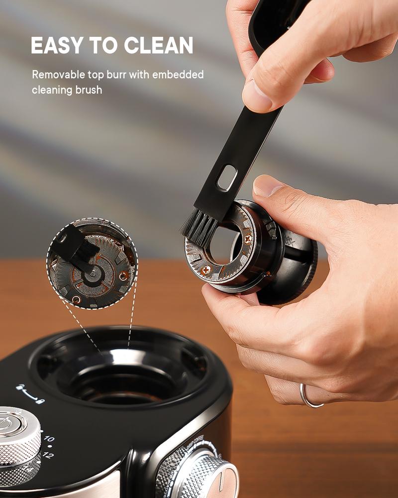 SHARDOR CG835 Adjustable Burrs Electric Coffee Grinder, 16 Precise Grinder Settings for 2-14 Cups, Black. Metallic Grinding Flat