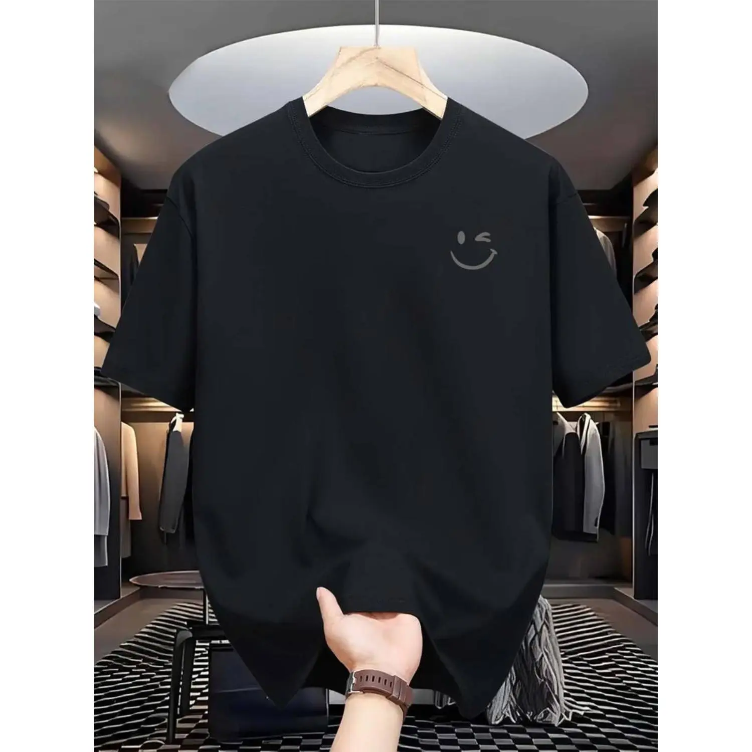 men gifts Men's Smiling Face Graphic Tee - Casual Summer T-Shirt with Crew Neck, Breathable Polyester, Machine Washable - For Men - Perfect for Summer Days & Casual Outings - Great Gift for Friends & Family Menswear Top.