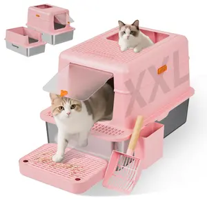 Stainless Steel Cat Litter Box with Lid 36-Liter Metal Enclosed Large Litterbox Leak-Proof High Sides Perfect Gift for Big Cat Lovers Litterbox with Cat Mat & Litter Scoop