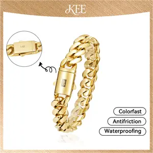 Miami Cuban Link Chain 14K Real Gold-Plated 316L Stainless Steel Solid Bracelet Latest Electroplating Gold-Plating Technology Waterproof, Color-Fade Resistant, Hypoallergenic Holiday gifts