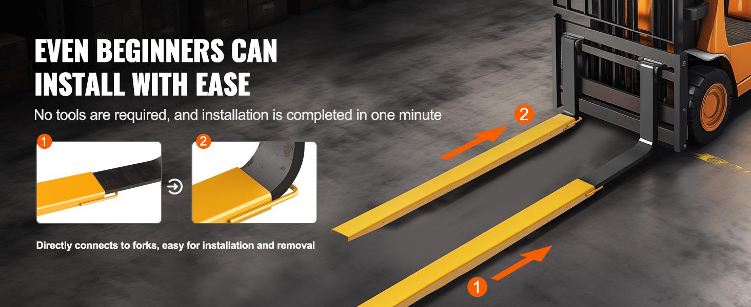 VEVOR Pallet Fork Extensions,  Max, 96" Length 6.5" Width, Heavy Duty Carbon Steel Fork Extensions for Forklifts, 1 Pair Forklift Extensions, Industrial Forklift Fork Attachments for Forklift Truck