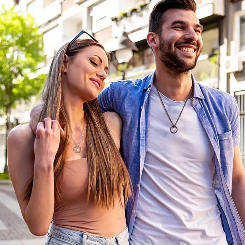 September  Couple Necklace Set with Matching Split-Heart Ring Pendants for Him & Her, Interactive Design, Minimalist Commemorative Jewelry, Valentine’s Day & Birthday Gift for Girlfriend and Boyfriend