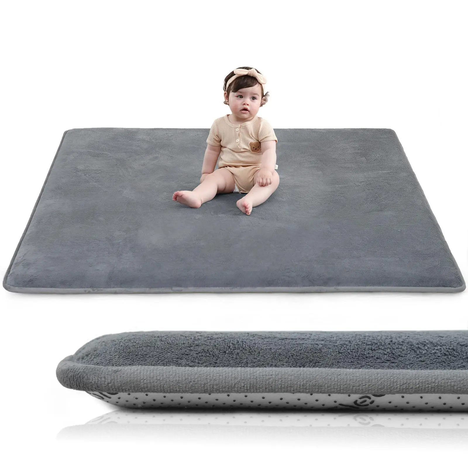 Huloo Sleep Ultra Soft Floor Mat for Babies, 1.3" Thick Elasti-Foam 50x50 Tatami Style Playpen Mat, Non-Slip Backing for Crawling, Baby Items with Sound Absorption, Better Protection & Convenient Storage,back to school