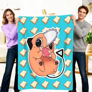 Chainsaw Man Anime Art Flannel Blanket Bold Comic Design Demon Patterns with Japanese Text Details Perfect Gift for New Year's and Valentine's Day