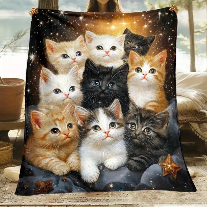 Multicolor Cat Fur Cozy Throw Blanket - Soft, Decorative, All-Seasons Lightweight Digital Printing Throw for Sofa, Bed, Office, Cozy Aesthetic, Comfy And Cozy