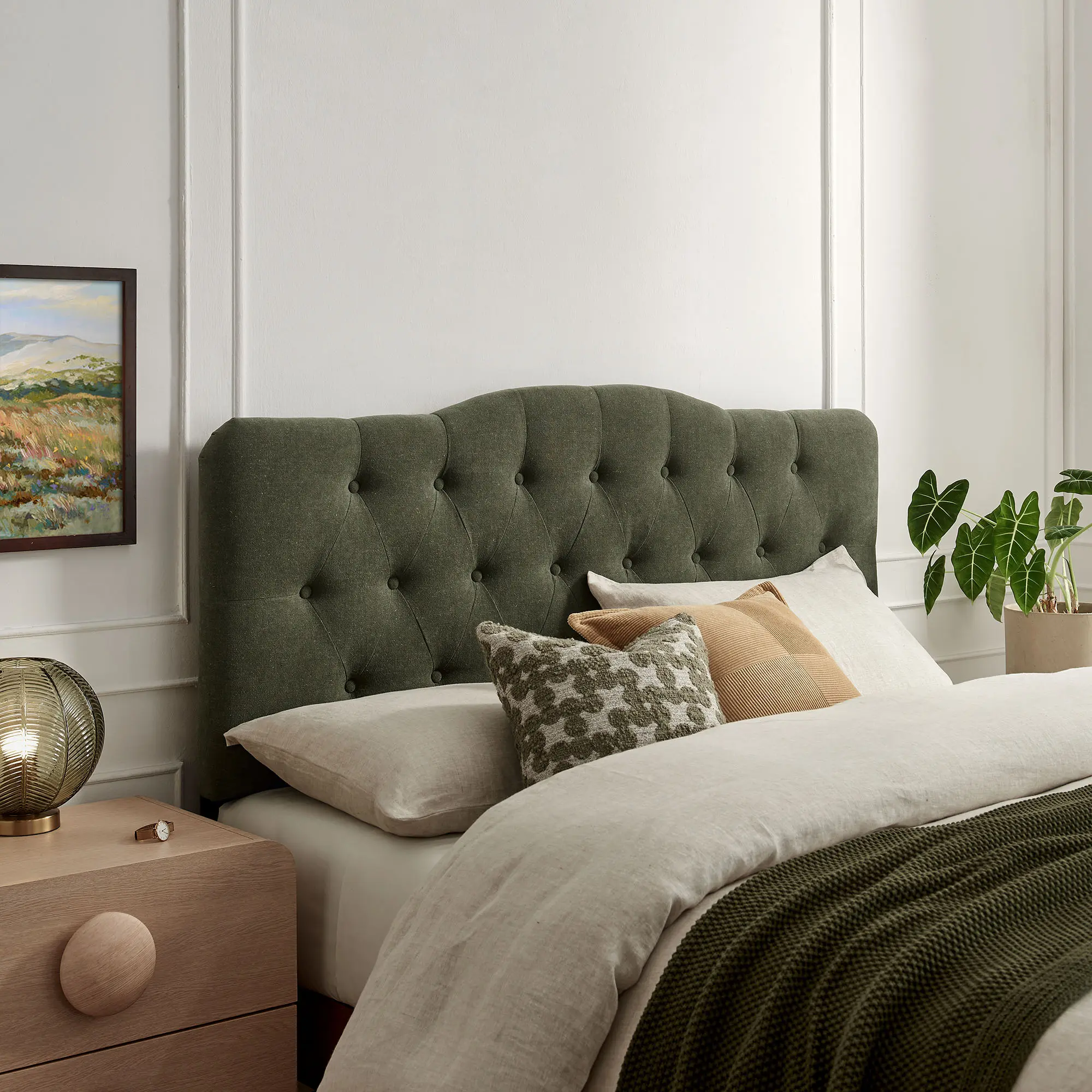 Annabel Premium Linen Blend Full Headboard in Sage