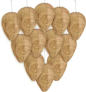 12 Pack Paper Wasp Nest Decoy Hanging Wasp Nest Stay Away from Wasps Hornets Yellow Jackets(Dark Brown)