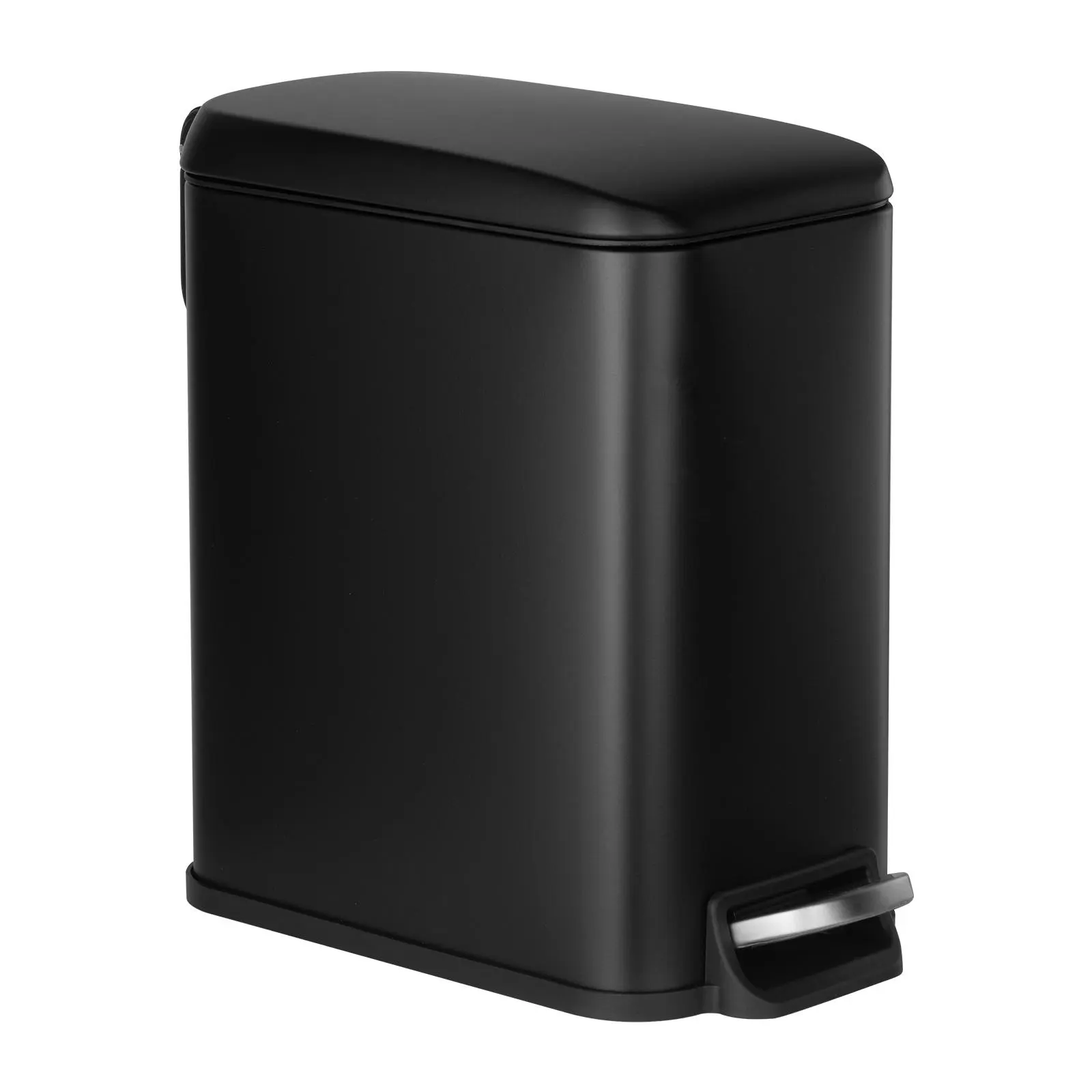 【SummerFinds】VEVOR Slim Bathroom Trash Can, 11.4 x 5.71 x 10.7 Inch Small Bedroom Trashcan with Step Pedal & Soft Close Lid, 6L Steel Garbage Can with Detachable Inner Bin, for Kitchen, Home, Dorm, Office, Black