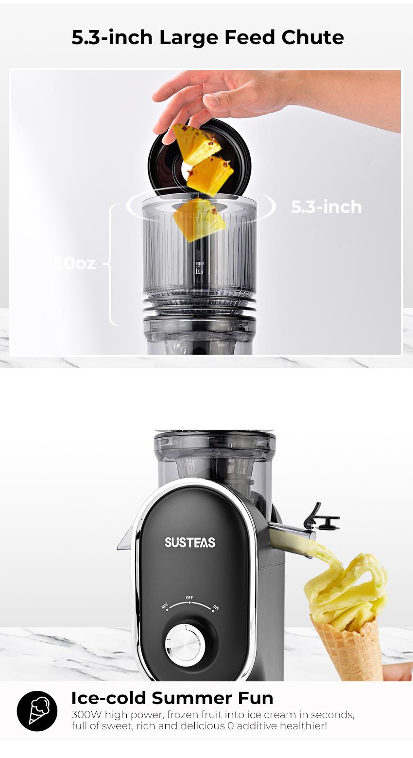 SUSTEAS Cold Press Juicer with 5.3'' Large Feed, Easy to Clean, High Juice Yield, Includes Two Filters for Soft & Hard Fruits, 98% Juice Yield Healthy Life Kitchen Essential Juicer Machine Blenders