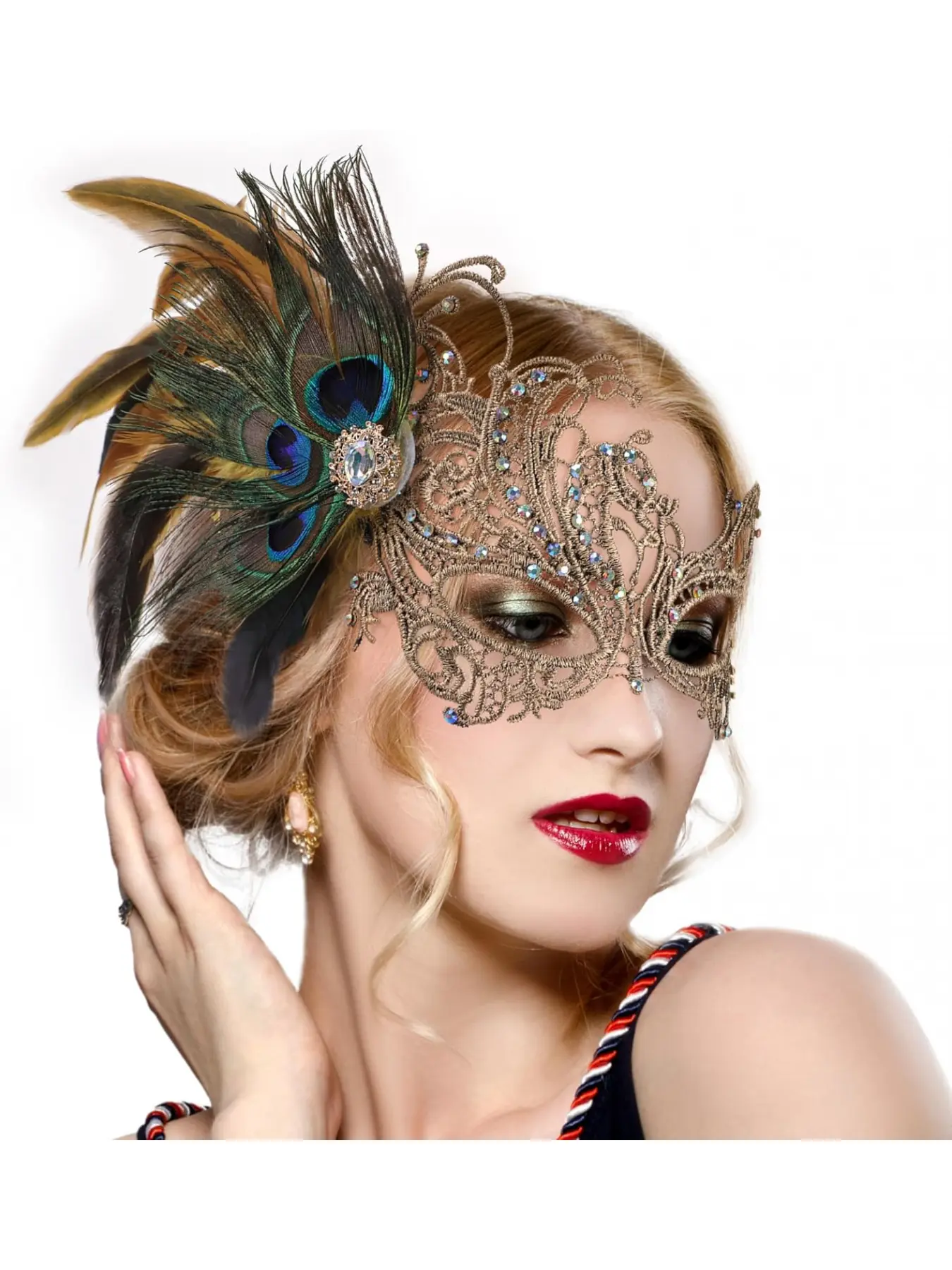 Lace Masquerade Masks for Women - Stylish Masks Print 1920s Peacock Feather Venetian Mask Twilight Masquerade for Halloween Couples Mardi Gras Ball Party Event Props Party Supplies