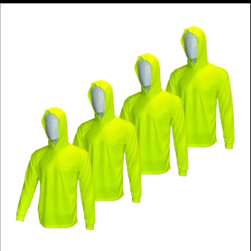 Men's Reflective Hi-Vis Hooded Long-Sleeve Safety Hoodie - 2-4 Pack Breathable Protective Construction Workwear, Multi-Size Gear for Home Improvement Work Safety, Reflective Safety