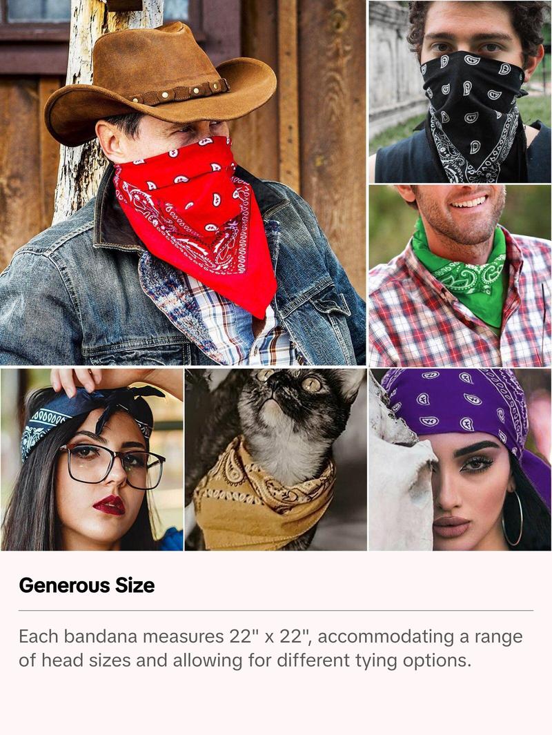 12Pcs Bandanas 100% Cotton Double Sided Paisley Print Head Wrap Scarf 12Pcs Bandanas 100% Cotton Double Sided Paisley Print Head Wrap Scarf