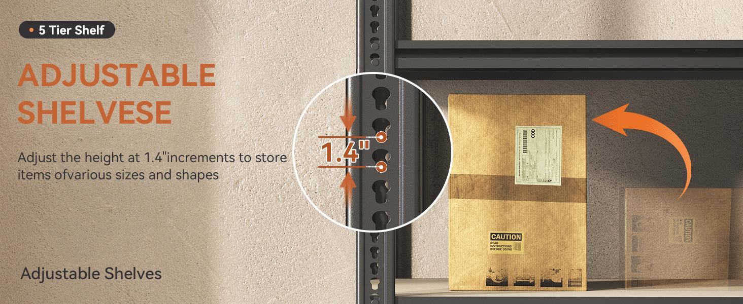 TryLazy Garage Shelves Classic 5-Tier Metal Storage Shelving Unit Height Adjustable Versatile Utility Rack for Craft Warehouse Pantry Kitchen Organiser