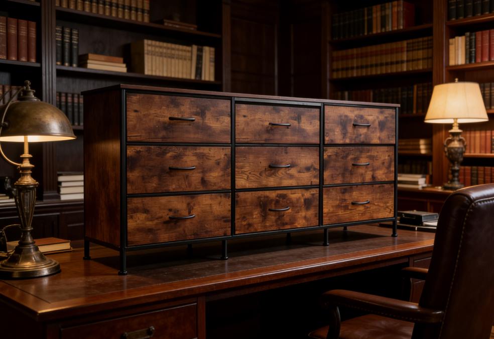 9-Drawer TV Stand ZH-DS11, Iron Frame + Particle Board + Non-Woven Fabric Drawers, 78 x 46.5 x 25.5 cm, Black, 19 kg/41.89 lb