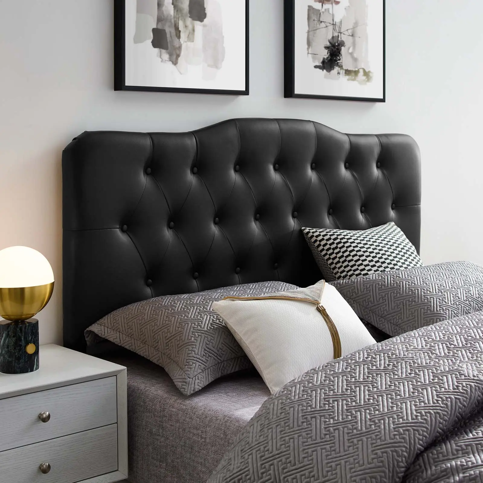 Modway Annabel Queen Size PU Leather Upholstered Headboard - Black, Plywood Frame, Carefully Crafted, Lightweight, Modern Bedroom Room Decor for Bed Frames