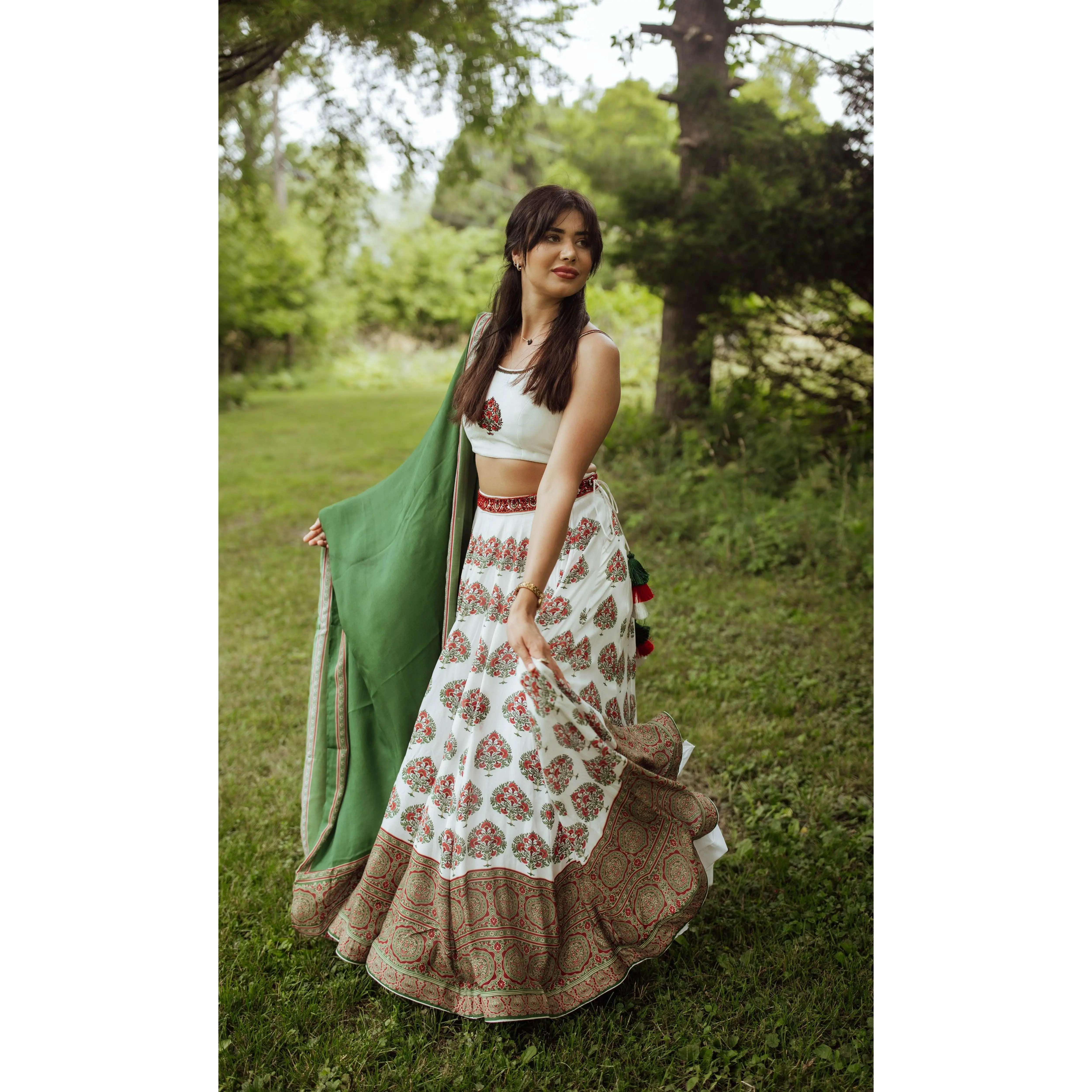 White Gold Embroidered Lehenga Set