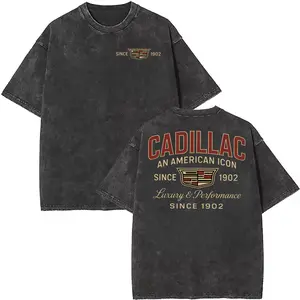 Cadillac Vintage Washed T-Shirt, Classic Cadillac American Icon Graphic Tee, Retro Luxury Car Acid Wash Shirt for Cadillac Enthusiasts