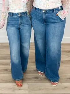 Judy Blue Bristol High-Rise Trouser Column Jeans - Medium Wash (Multiple Inseams, Double Button, Non-Distressed)